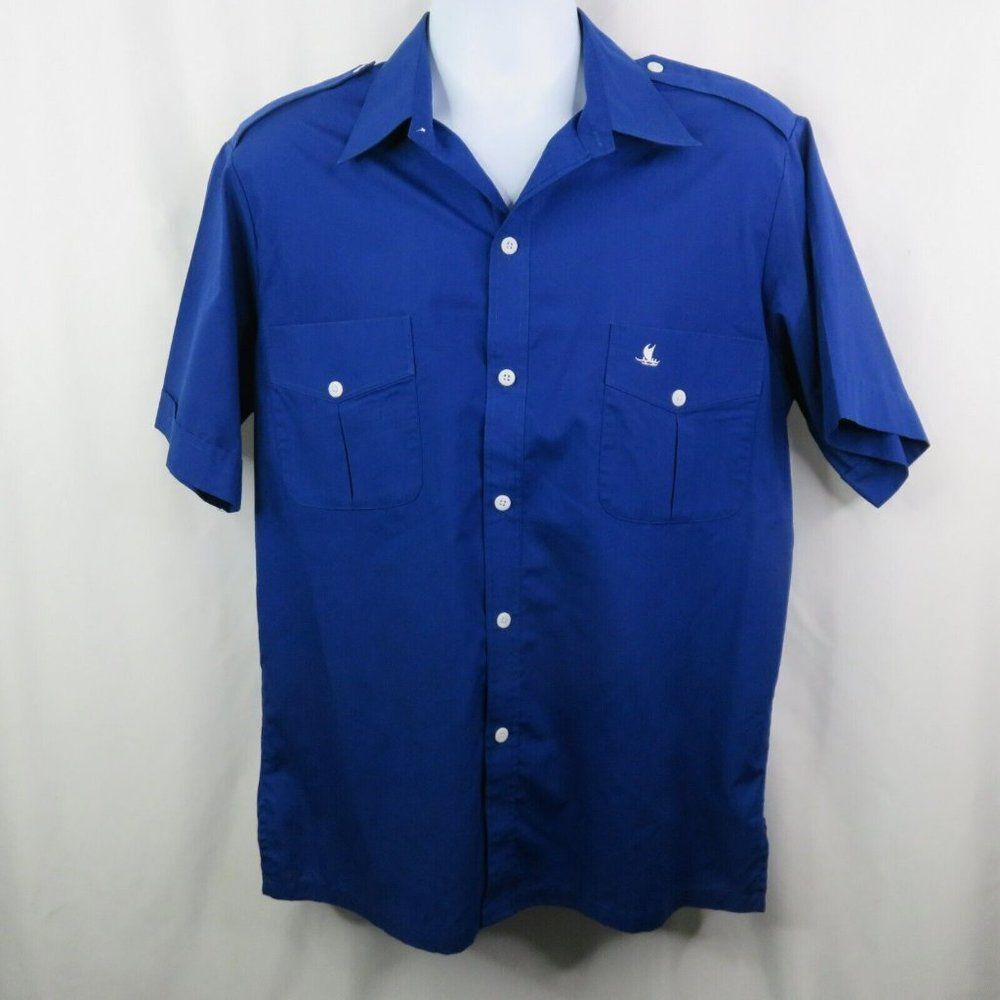 Vintage Tori Richard Aloha Hawaiian Shirt L Outrigger Canoe Embroidered Epaulet